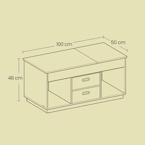 Mesa de centro com 2 gavetas e compartimentos 50 x 100 x 48 cm/62,3 cm branco