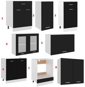 8 pcs conjunto armários de cozinha derivados de madeira preto