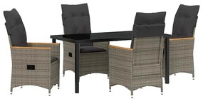 Conjunto de Jantar de Jardim com 5 Peças com Almofadas de Rattan Cinza