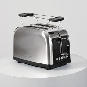 Torradeira vertical Toastin' time 850 Inox Steel com dupla ranhura curta e suporte para pão