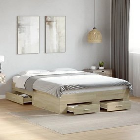 vidaXL Estrutura de cama c/ gavetas derivados madeira carvalho sonoma