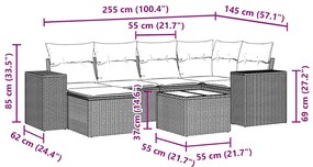 7 pcs conj. sofás jardim com almofadões vime PE cinzento-claro