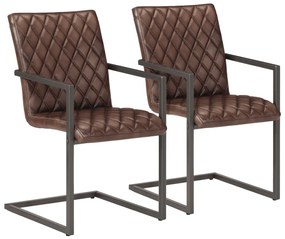 Cadeiras de jantar cantilever 2 pcs couro genuíno castanho