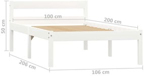 Estrutura de cama 100x200 cm madeira pinho maciço branco