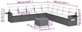 10 pcs conjunto sofás de jardim c/ almofadões vime PE preto
