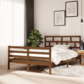 Estrutura cama 140x200 cm madeira de pinho maciça castanho-mel