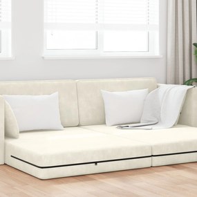 Sofá Cama de Chão 2 em 1 Creme 213x144x60 cm Veludo