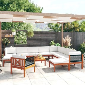vidaXL 12 pcs conjunto lounge jardim c/ almofadões acácia maciça creme