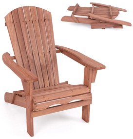 Cadeira Adirondack dobrável de madeira com encosto e apoios de braços Carga 180 Kg exterior  Pátio relvado Castanho