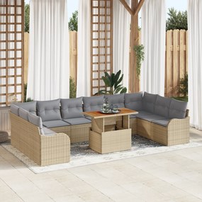 Conjunto de Sofás de Jardim vidaXL de 11 Peças com Almofadas Bege Ratt