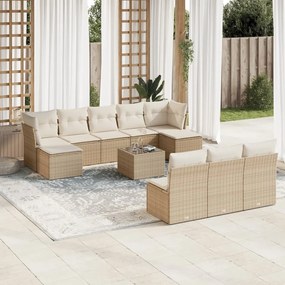 11 pcs conjunto sofás de jardim c/ almofadões vime PE bege