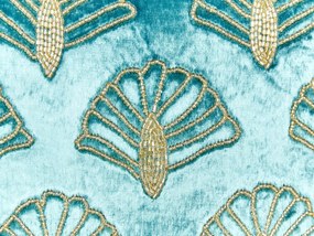 Almofada decorativa com padrão de concha em veludo turquesa 45 x 45 cm PANDOREA Beliani