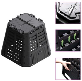 vidaXL Caixote de compostagem para jardim 93,3x93,3x80 cm 480 L preto