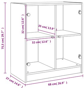 Armário de apoio c/ portas de vidro 68x37x75,5 cm preto