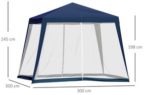 Tenda de Jardim 3x3m Tenda com 4 Partes Laterais Rede Mosquiteira com Fecho Proteção UV para Patio Azul