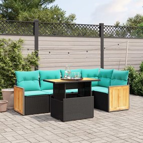 vidaXL 6 pcs conjunto de sofás p/ jardim c/ almofadões vime PE preto