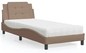 Cama com colchão 90x200 cm couro artificial cor cappuccino