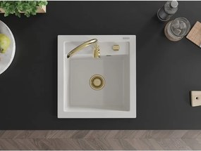 Mexen Vito lava-louça de granito de 1 bacia 520 x 490 mm, branco, sifão dourado - 6503521000-20-G