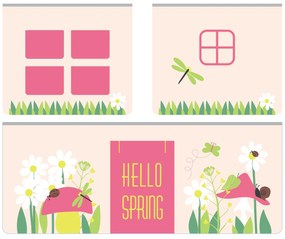 Conjunto Cama alta de Criança PINO 90 x 200 cm + estrado + escada + escorrega + cortina + 3 bolsas Primavera branca