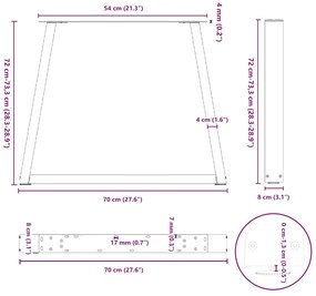 Pernas para mesa de jantar em V, 2 peças, pretas, 70x(72-73,3) cm, aço