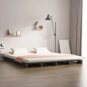 Estrutura de cama casal 135x190 cm pinho maciço cinzento