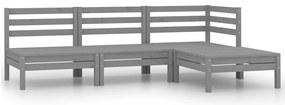 4 pcs conjunto lounge de jardim pinho maciço cinzento
