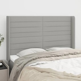 vidaXL Cabeceira cama c/ abas tecido 147x16x118/128 cm cinzento-claro