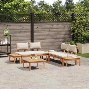 Conjunto de Bancos de Jardim com cortinas 3 pcs Marrom e Creme