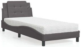 Cama com colchão 100x200 cm couro artificial cinzento