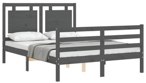 Estrutura de cama com cabeceira 140x190 cm madeira maciça cinza