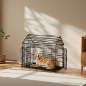 Gaiola para cães, caixa de transporte dobrável, metal 120 x 72,5 x 109 cm Preto