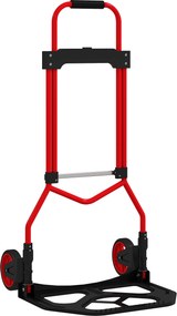 Carrinho de Carga Dobrável com Pega Telescópica Ajustável, 60 kg, com Rodas, para Garagem e Escritório, Vermelho