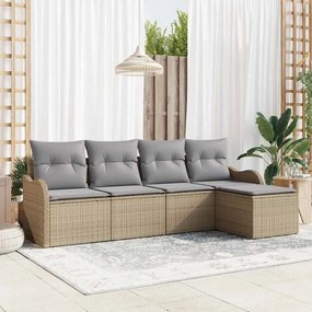 vidaXL Conjunto de Sofá de Jardim de 5 Peças com Almofadas Beje Vime