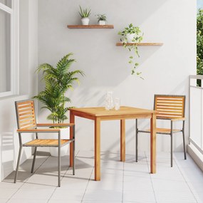 Conjunto de Jantar para Jardim vidaXL 3 Peças Cinza Poly Rattan Acácia