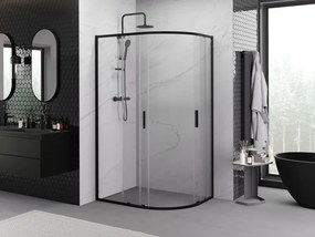 Mexen Exo-S Duo cabine de duche semicircular assimétrica de correr 90 x 80 cm, transparente, preta - 8132-090-080-70-00
