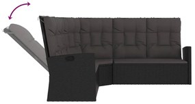 3 pcs conjunto lounge de jardim c/ almofadões vime PE preto