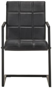 Cadeiras de jantar cantilever 2 pcs couro genuíno preto