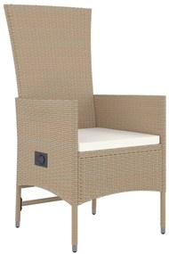 7 pcs conjunto de jantar p/ jardim com almofadões vime PE bege