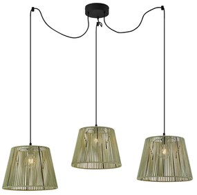 Candeeiro suspenso exterior preto com abajures de corda verde 3-luzes IP44 - Cava Japandi