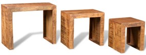 Conjunto mesas de encastrar 3 pcs madeira de mangueira maciça