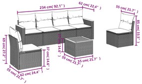 7 pcs conjunto de sofás p/ jardim com almofadões vime PE bege
