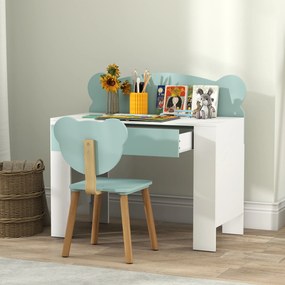Secretária infantil com cadeira, mesa infantil e cadeira com gaveta e tampo largo, 80 x 41 x 74,5 cm, verde