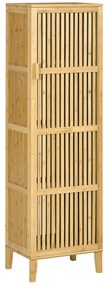 HOMCOM Móvel de Armazenamento em Bambu com Prateleiras e Porta estilo de Ripas para Banheiro Quarto Sala 40x30x140 cm | Aosom Portugal