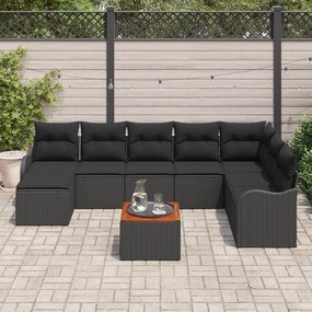 Conjunto de Sofá de Jardim vidaXL 9 Peças com Almofadas Preto Polivime