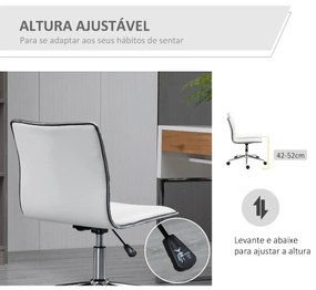 Cadeira de Escritório Ergonômica Giratória com Altura Ajustável Encosto Estofado em Couro Sintético Carga 120kg 47x57x76,5-86,5cm Branco