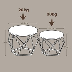 Conjunto de 2 mesas de centro com tampo de mesa amovível branco