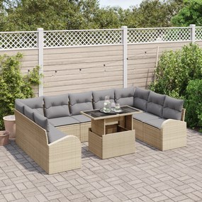 Conjunto de Sofás de Jardim de 10 Peças com Almofadas Bege de Rattan P