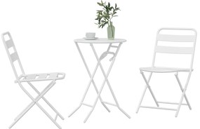 Conjunto Bistro Dobrável de 3 Peças Branco Aço