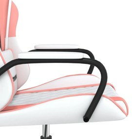 Cadeira gaming massagens couro artificial branco e rosa