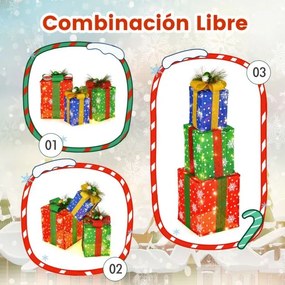 Decoração de 3 caixas de presente de Natal iluminadas com 52 luzes LED pré-iluminadas Multicolorido